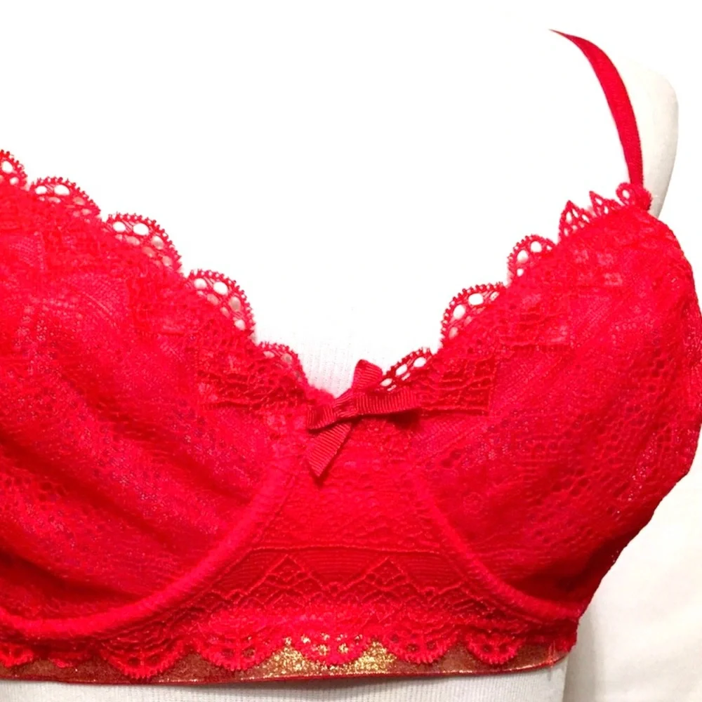 Heidi Klum Intimates Red & Gold Lace Bra,‎ 36C, NWOT